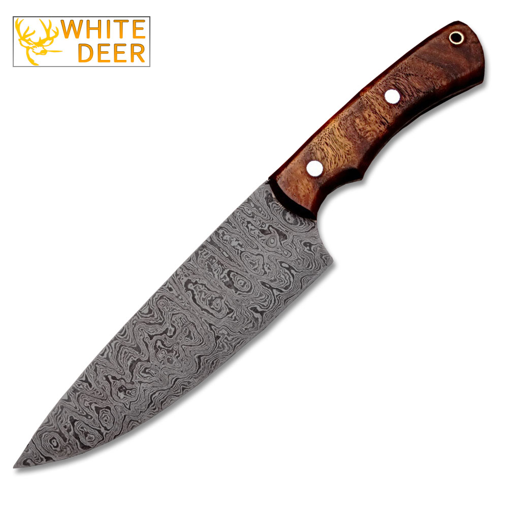 White Deer Damascus Cocco Bolo Wood Handle Chef Knife Kitchen Cutlery