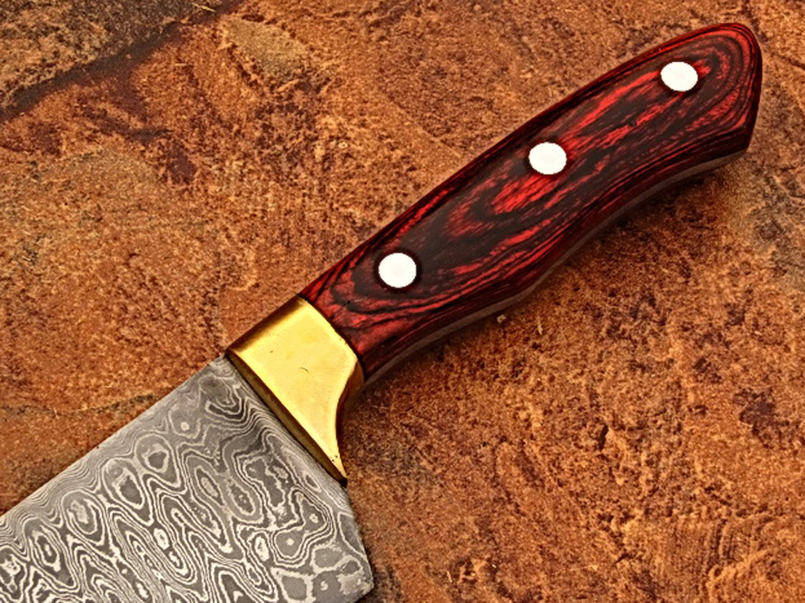 Custom Made Damascus Brass Guard Chef Knife Frost Wood Handle