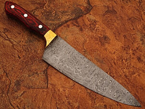Custom Made Damascus Brass Guard Chef Knife Frost Wood Handle