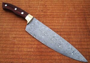 Damascus Chef Knife Rose Wood Handle with Rain-Drop Pattern