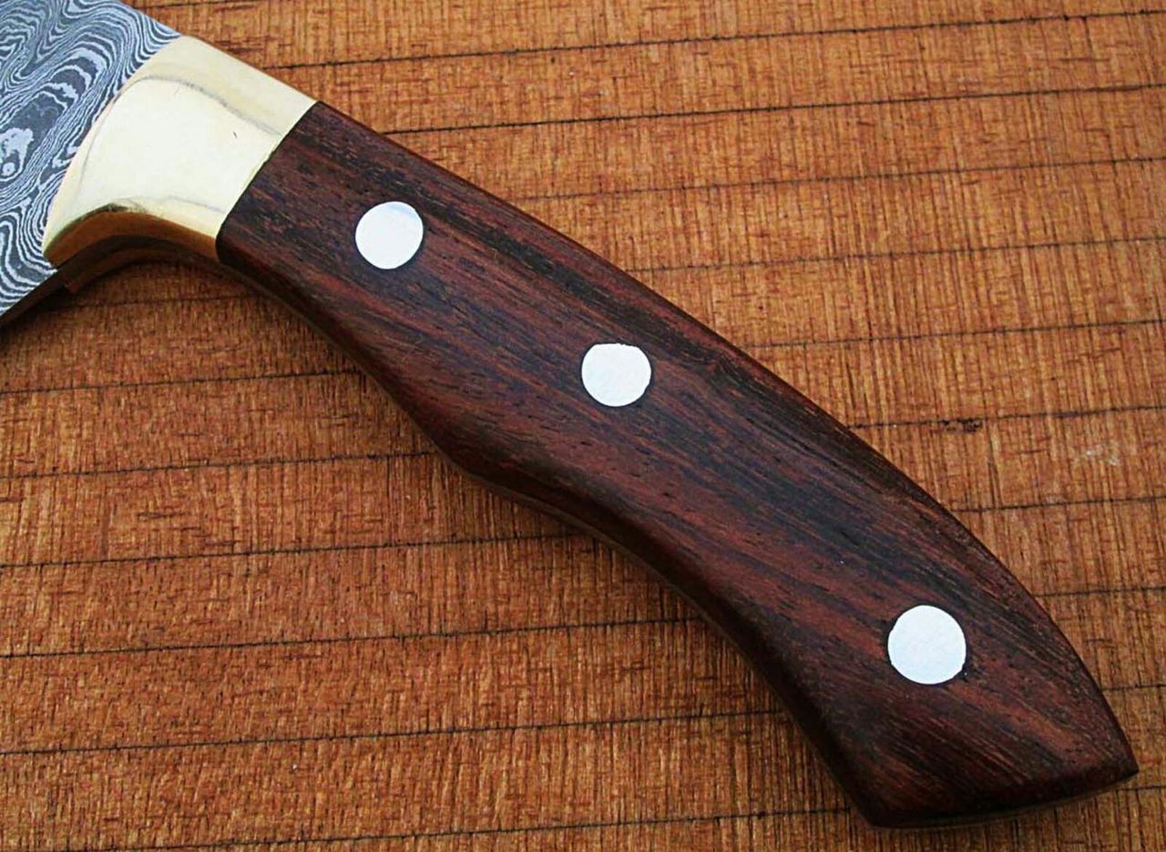 Damascus Chef Knife Rose Wood Handle with Rain-Drop Pattern