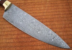 Damascus Chef Knife Rose Wood Handle with Rain-Drop Pattern