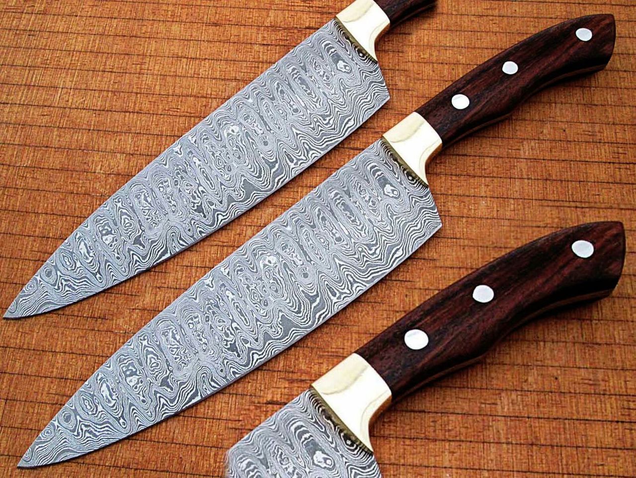 Damascus Chef Knife Rose Wood Handle with Rain-Drop Pattern