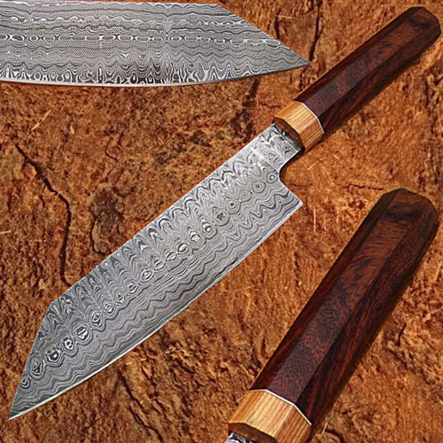 Damascus Steel Chef Knife Rose Wood & Olive Wood Handle
