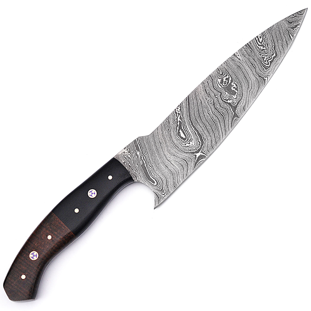 Handmade Damascus Steel Chef Knife Black & Brown Micarta Wood Handle