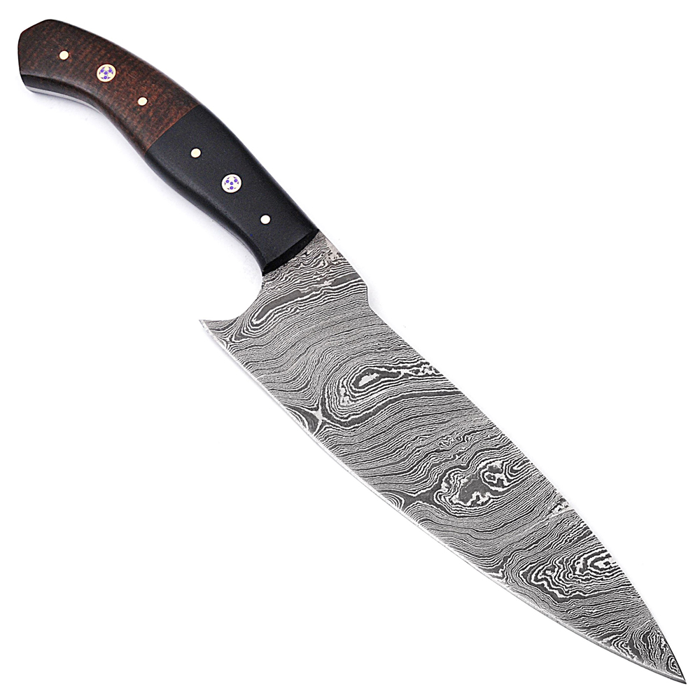Handmade Damascus Steel Chef Knife Black & Brown Micarta Wood Handle