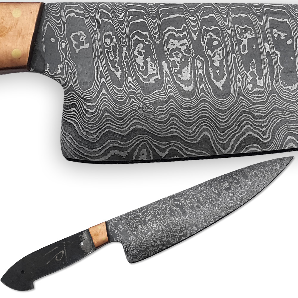 Damascus Steel Blank Santoku Chef Knife Copper Bolstered Cutlery