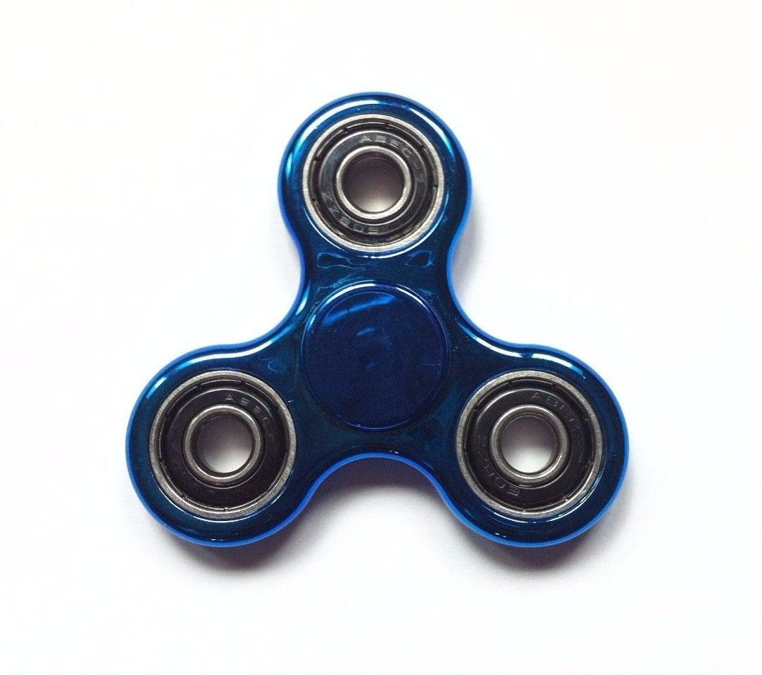 Shiny Blue Metallic Color Fidget Tri-Spinner EDC Bearing ADHD Focus Stress Reliever Hand Toys