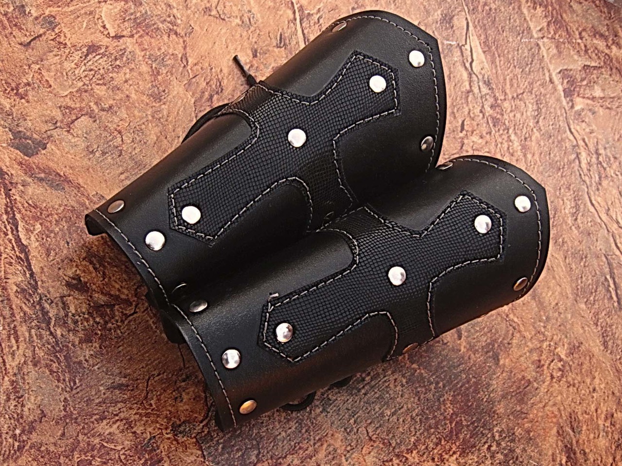 Biker Leather Cuffs (pair) Iron Cross Bracers Arm Armor Harley Black Studded