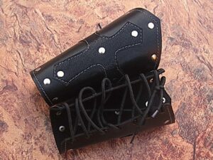 Biker Leather Cuffs (pair) Iron Cross Bracers Arm Armor Harley Black Studded