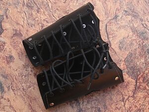 Biker Leather Cuffs (pair) Iron Cross Bracers Arm Armor Harley Black Studded