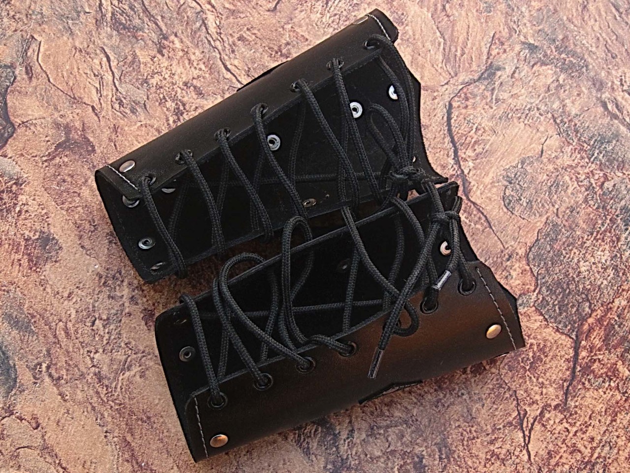 Biker Leather Cuffs (pair) Iron Cross Bracers Arm Armor Harley Black Studded