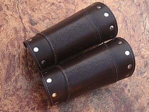 HAND MADE BROWN REAL Leather Armor Pointed Top Fantasy Medieval Halloween CUFF