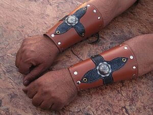 Medieval Leather Bracers Armor Celtic Light Brown Genuine Pointed Top Fantasy Cuff