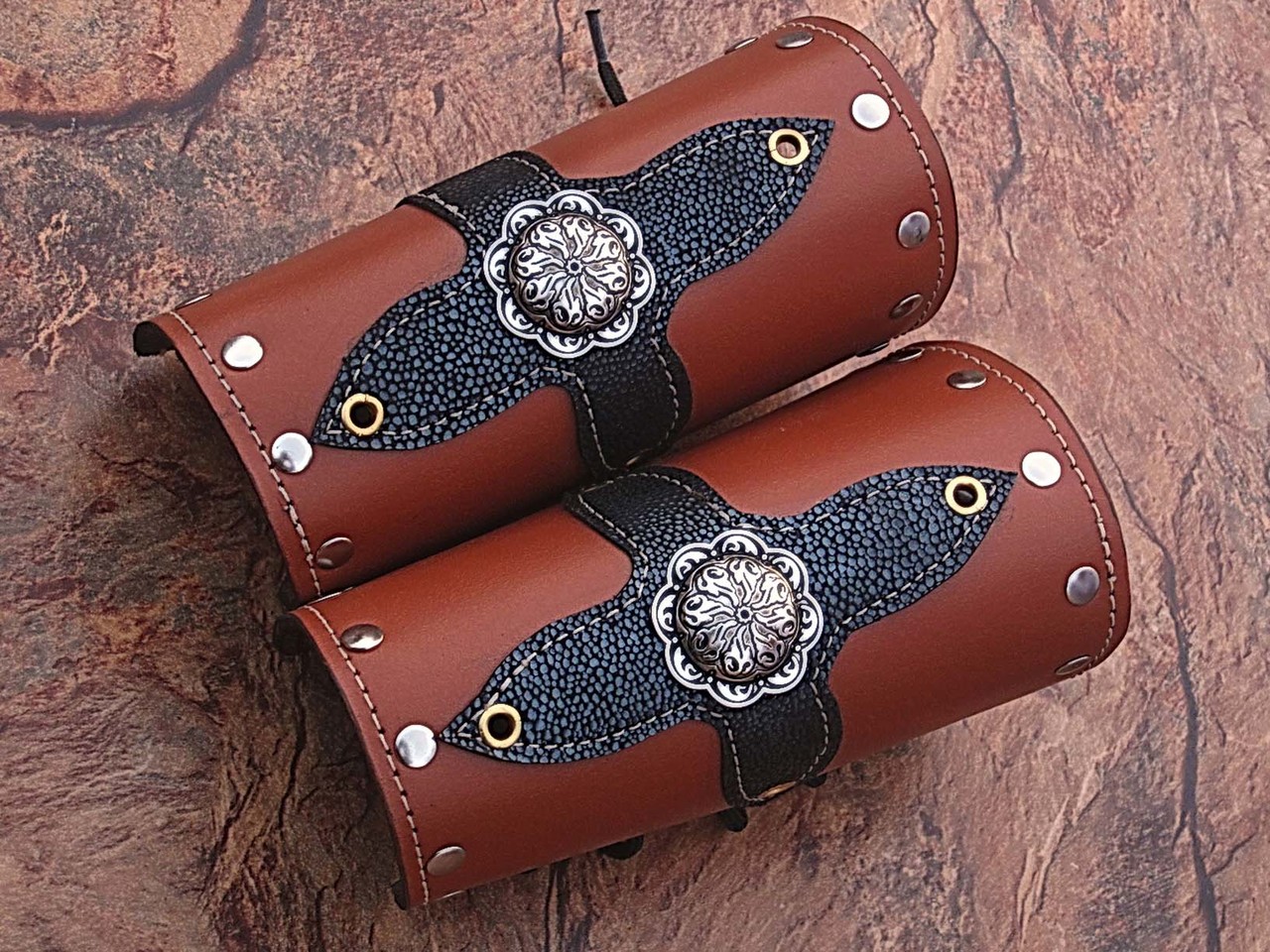 Medieval Leather Bracers Armor Celtic Light Brown Genuine Pointed Top Fantasy Cuff