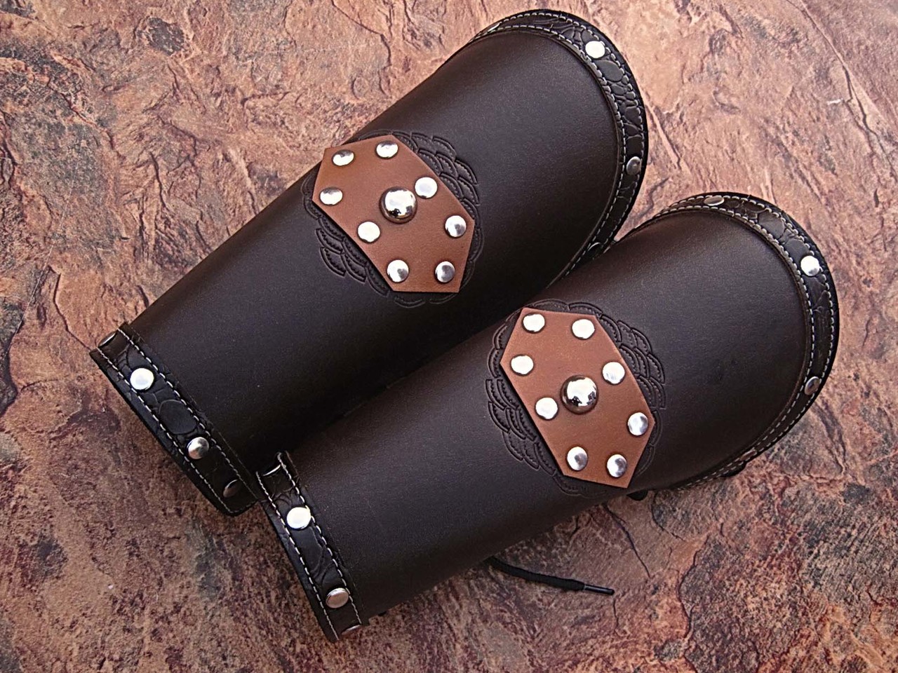 Assassins Guild Dark Leather Bracers Light Armor Brown Arm Cuffs Pair
