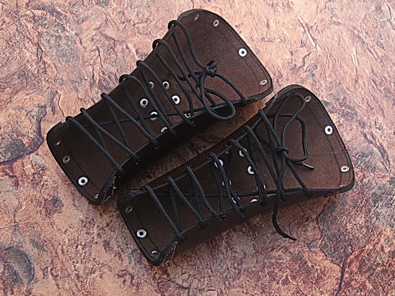 Assassins Guild Dark Leather Bracers Light Armor Brown Arm Cuffs Pair