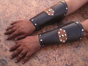 Assassins Guild Dark Leather Bracers Light Armor Brown Arm Cuffs Pair