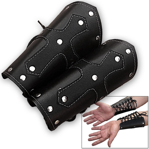 Biker Leather Cuffs (pair) Iron Cross Bracers Arm Armor Harley Black Studded