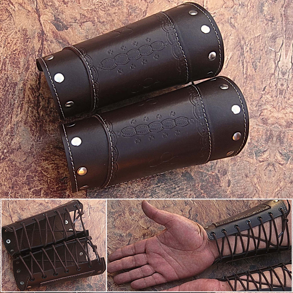 HAND MADE BROWN REAL Leather Armor Pointed Top Fantasy Medieval Halloween CUFF