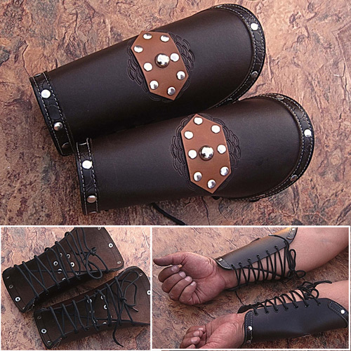 Assassins Guild Dark Leather Bracers Light Armor Brown Arm Cuffs Pair