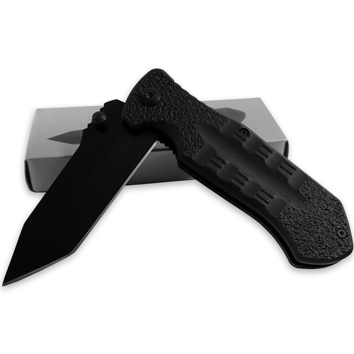 Into Harms Way Tanto Spring Assist Rescue Knife Easy Open Tactical EDC Folding Black