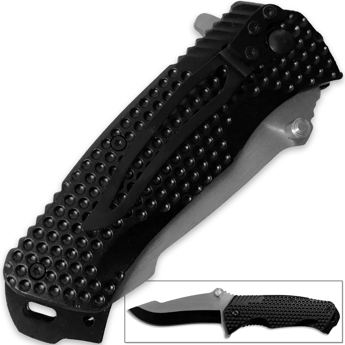 Tactical Vantage Rescue Knife Spring Assisted Golf Ball Textured