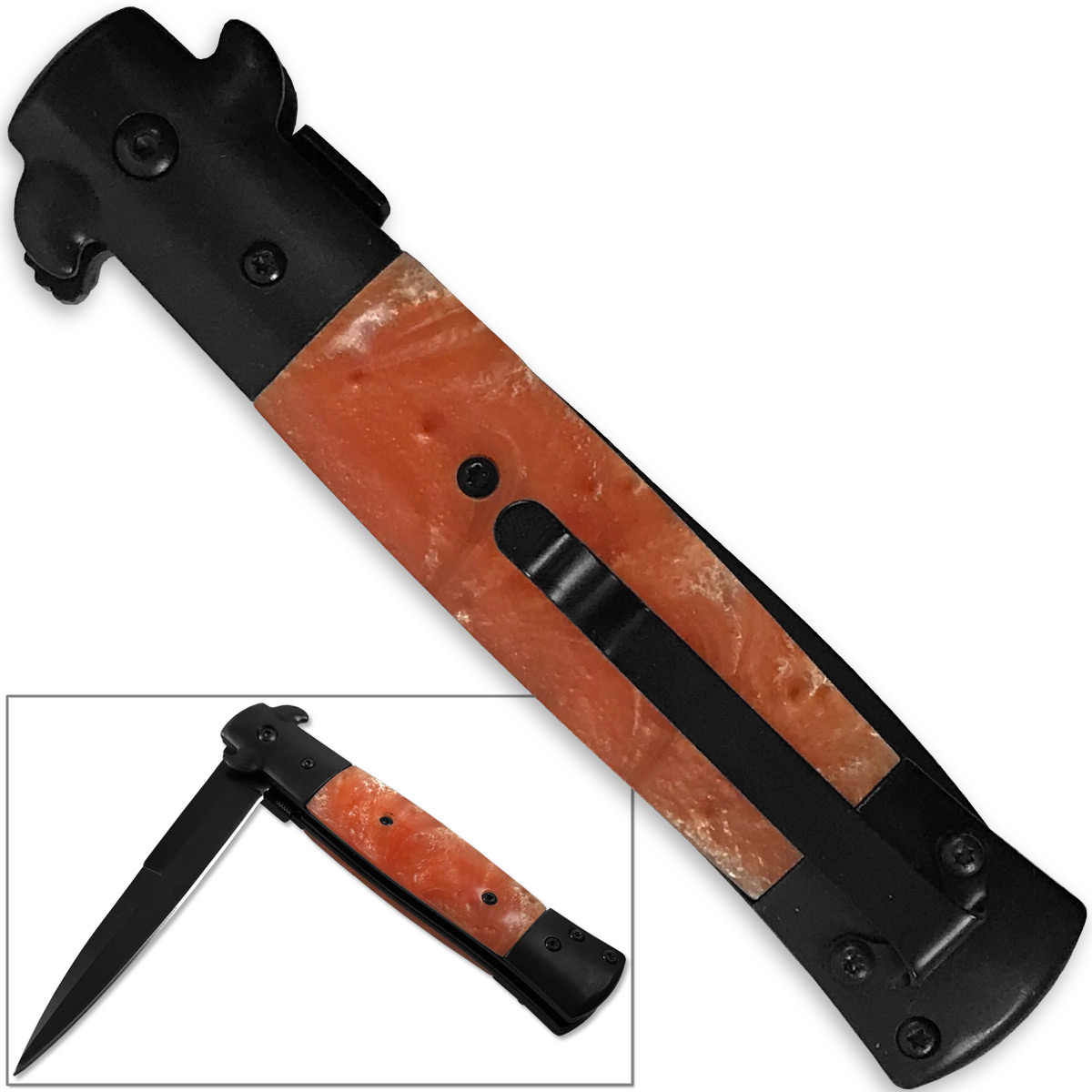 Stiletto Kissing Crane Knife Legal Assisted Opening Knives Orange Pearl