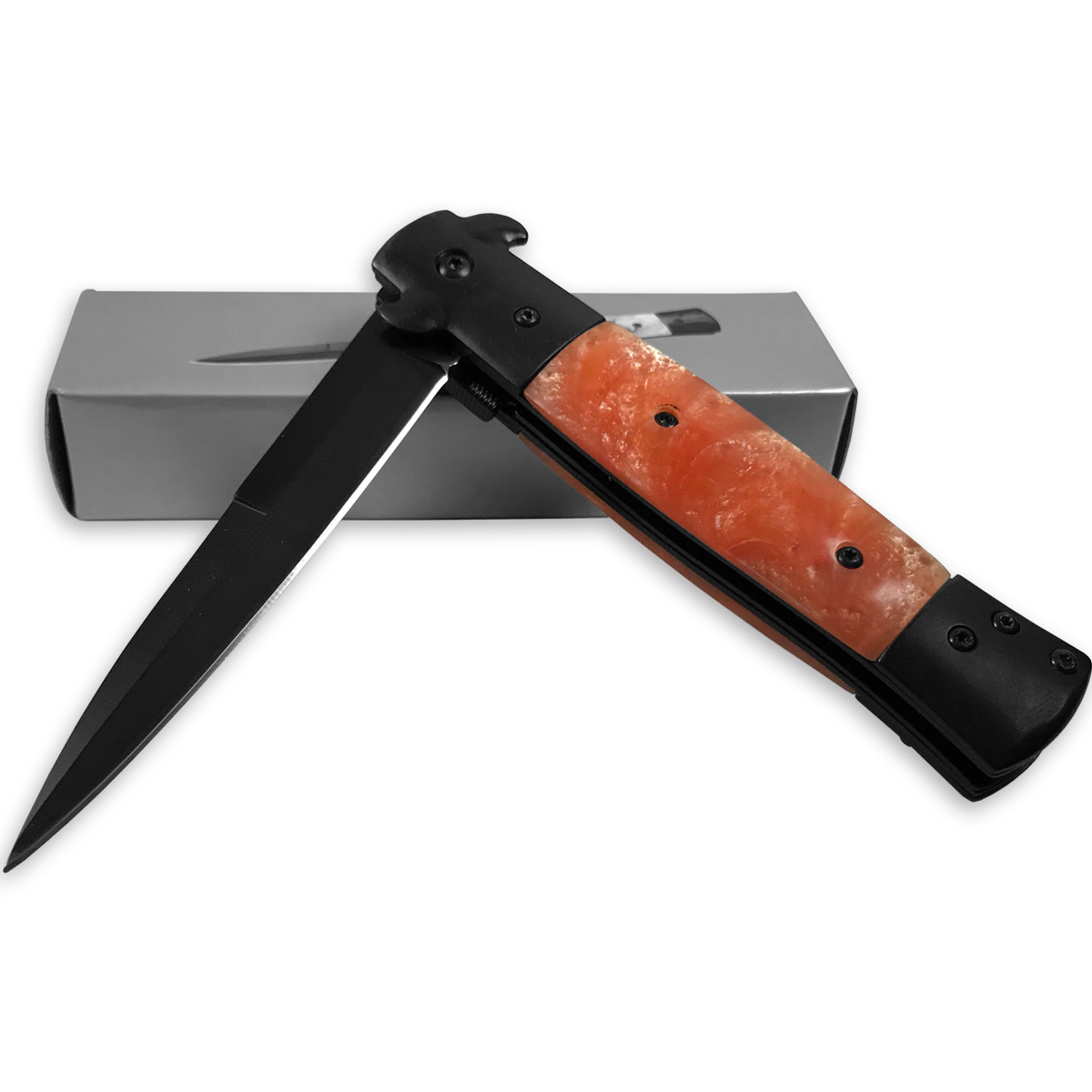 Stiletto Kissing Crane Knife Legal Assisted Opening Knives Orange Pearl