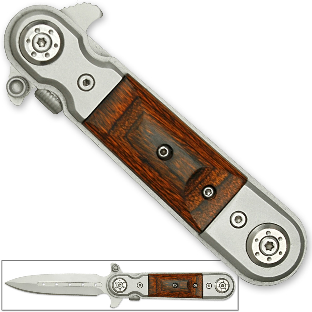 Gentlemans Tactical Classic Stiletto Style Assisted Open Knife Hardwood Handle