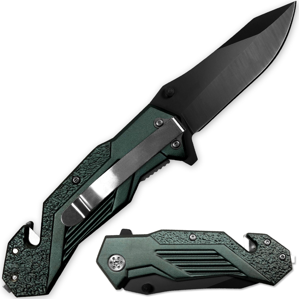 Alpha Tactical Glass Breaking Folding Knife 3CR13 Steel Blade & Belt Cutter