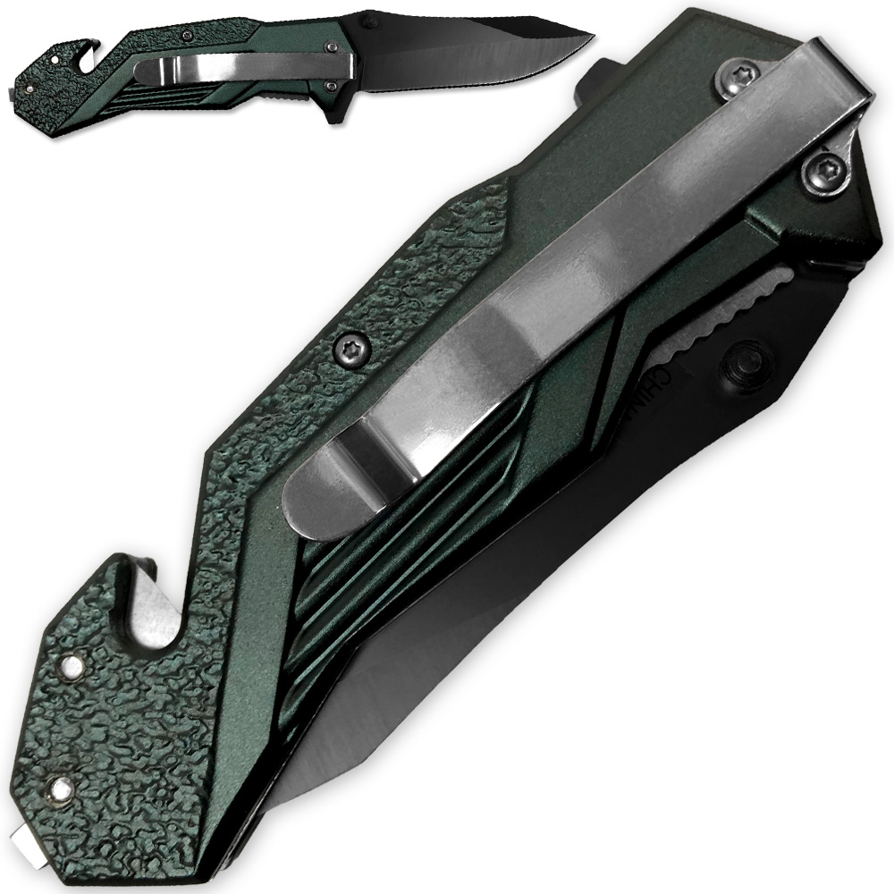 Alpha Tactical Glass Breaking Folding Knife 3CR13 Steel Blade & Belt Cutter