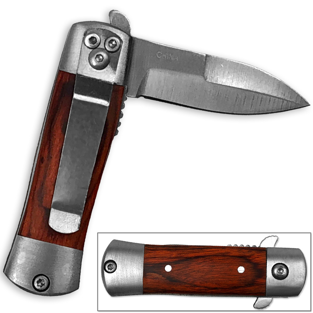 Mini Stiletto Spring Assist Knife W/ Pakkawood Handle