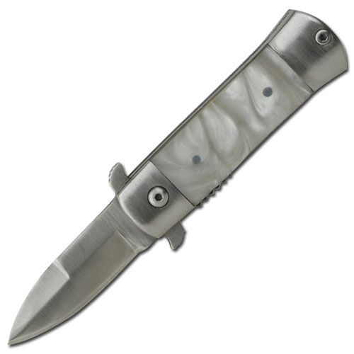 Mini Italian California Legal Spring Assist Milano Knife | White Pearl Handle
