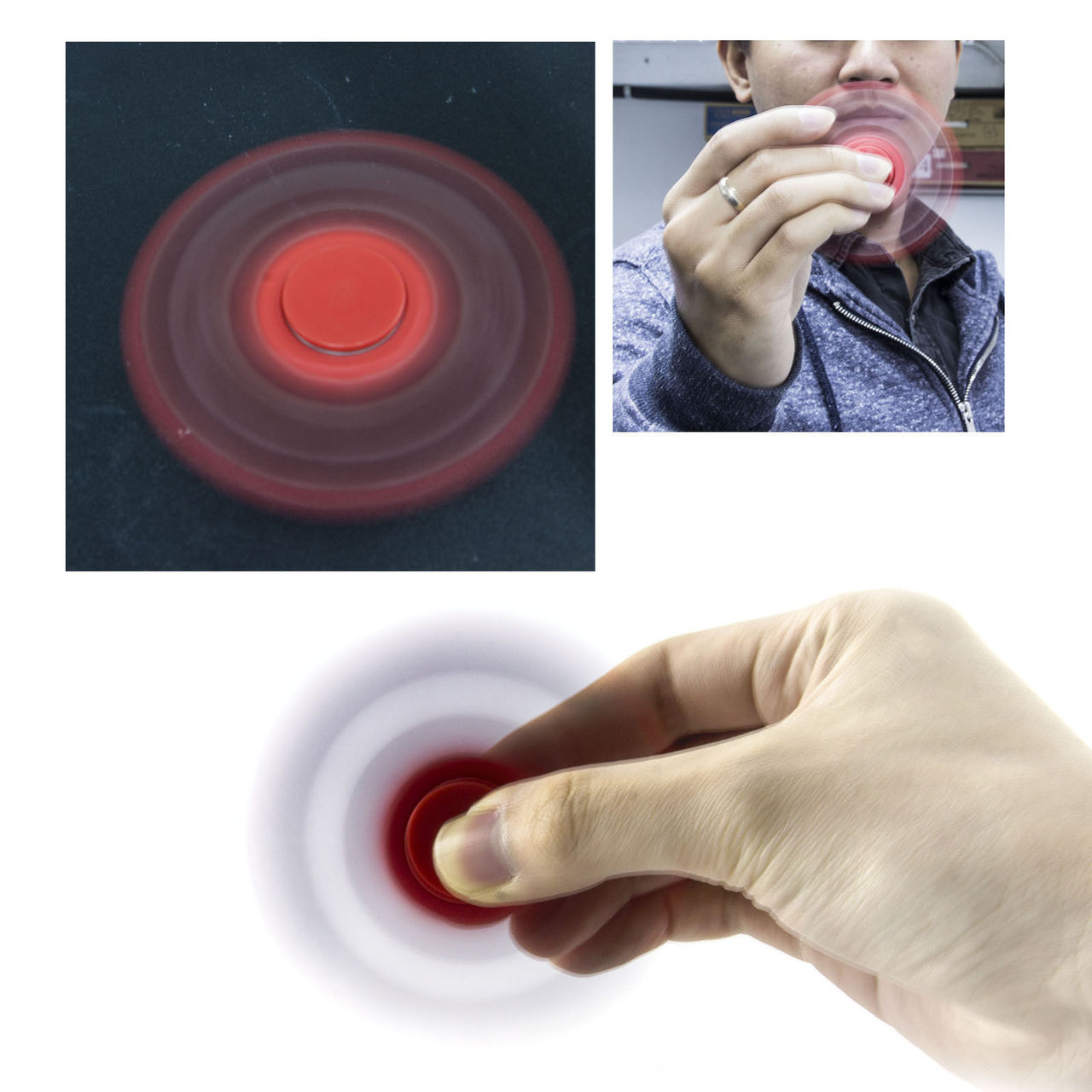 Tri-Spinner Fidget Toy Ceramic EDC Hand Finger Spinner Desk Focus RED