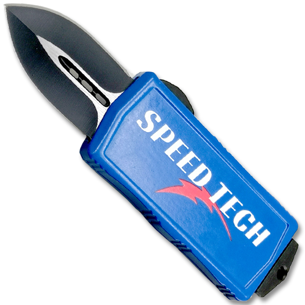 Speed Tech Spear Point Blade California Legal OTF Dual Action Knife Blue