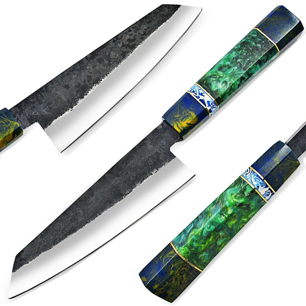 WHITE DEER 1095 Hand Forged Steel Santoku Tanto Chef Knife Japanese Resin Handle