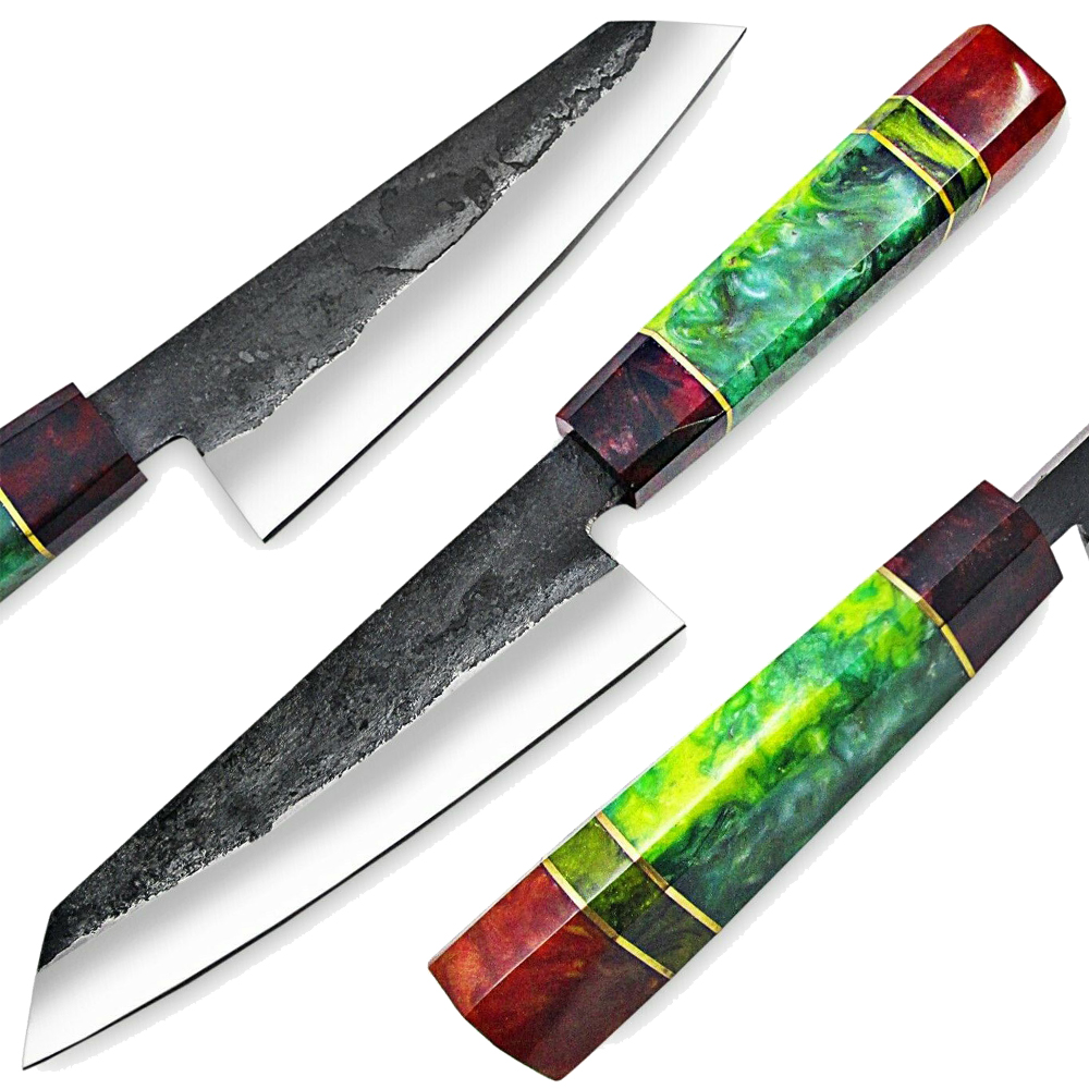 WHITE DEER 1095 Hanf Forged Steel Santoku Tanto Chef Knife Japanese Resin Handle