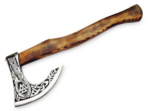 Odin, God of War Viking Axe W/Etched Carbon J2 Steel Head Custom Hand Forged