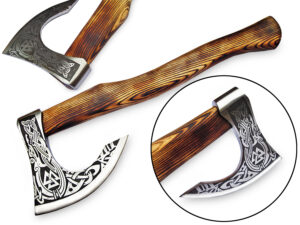 Odin, God of War Viking Axe W/Etched Carbon J2 Steel Head Custom Hand Forged
