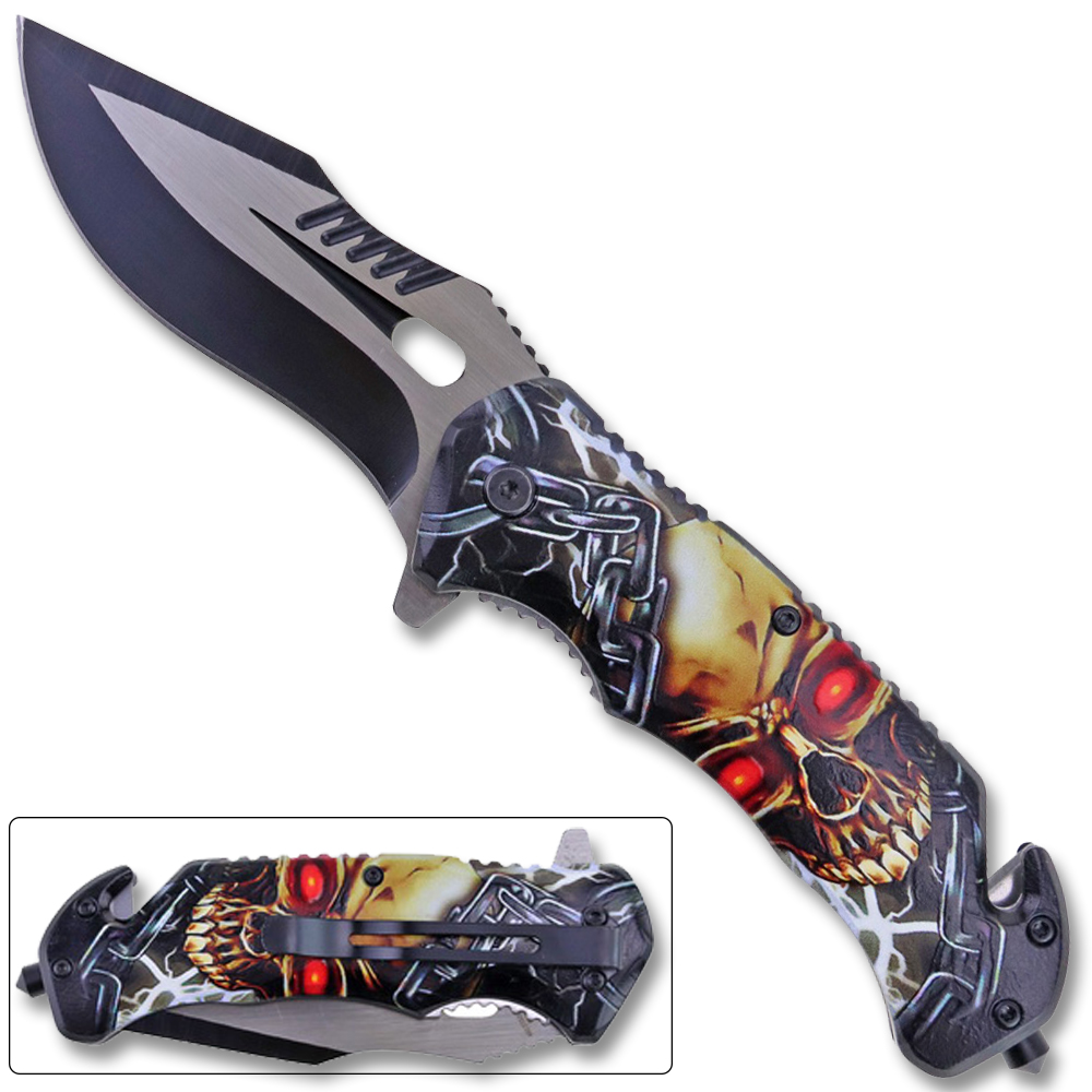 3D Printed Spring Assisted Skull Pocket Knife