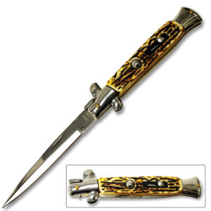 Italian Milano Swift Open Stiletto Auto Knife Stag Handle