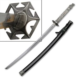 Highlander Dragon Closed Mouth Sword Katana Star Tsuba Black Scabbard