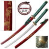 MOSHIRO 1045 Steel Handmade Katana With Bamboo Engraved on Red Scabbard