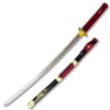 38.5" OVERALL RED SAMURAI SWORD WITH ATTACHED THROWING KNIFE
