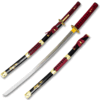 38.5" OVERALL RED SAMURAI SWORD WITH ATTACHED THROWING KNIFE