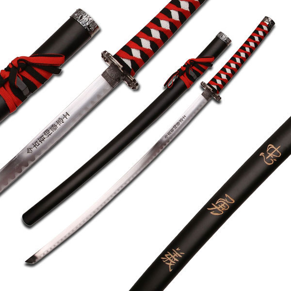 Samurai Sword with Black/White/Red Cord-Wrapped