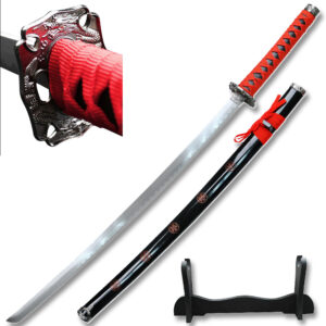 SAMURAI KATANAS SWORD RED COME W/TABLE STAND 40 " Overall