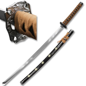 SAMURAI KATANAS SWORD BROWN CORD COME W/TABLE STAND 40 " Overall