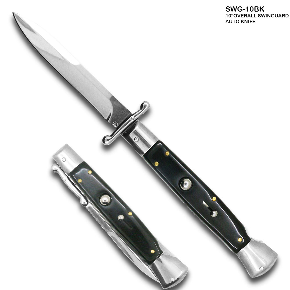 10" Black Milano Italian Style Swinguard Stiletto Knife